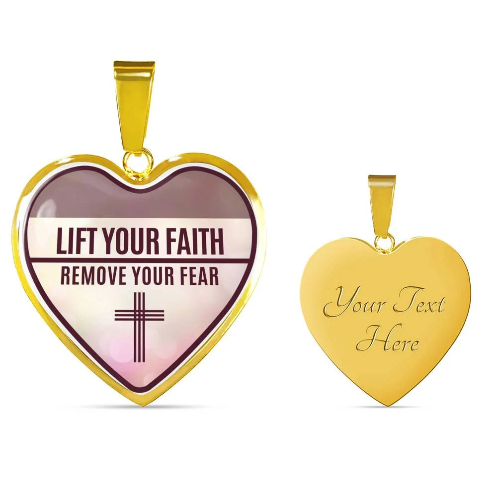 Lift Your Faith Necklace Personalized Engraved Gold Heart Necklace Custom Name